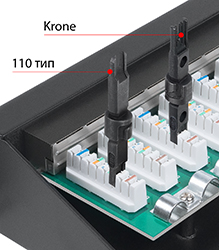 Патч-панель 19 (1U), 24 портов RJ-45, категория 5e, Dual IDC, с задним кабельным организатором.<br />Заделка Dual IDC (Krone и 110 тип).