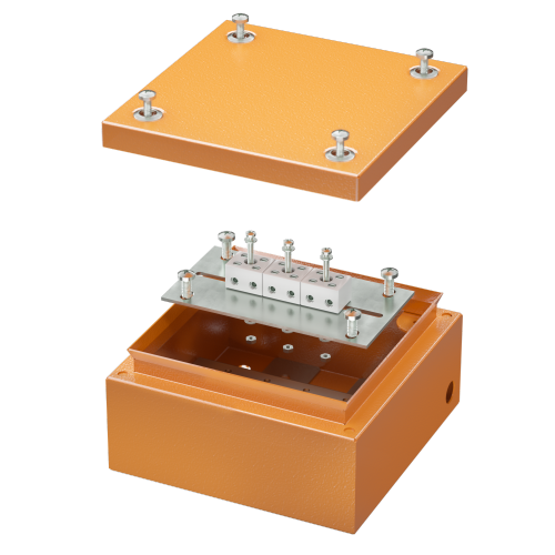 Коробка стальная FS с гладкими стенками и клеммниками, IP66,150х150х80мм,6р, 450V,6A, 4мм.кв.