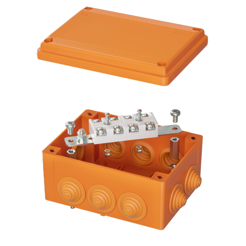 Коробка пластиковая FS с кабельными вводами и клеммникамиIP55,150х110х70мм,4р, 450V,32A,10мм.кв, нерж.контакт