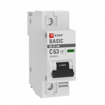 Автоматический выключатель 1P 63А (C) 10kA ВА 47-100 EKF Basic | mcb47100-1-63C-bas | EKF