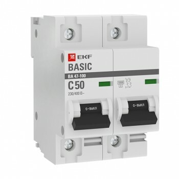 Автоматический выключатель 2P 50А (C) 10kA ВА 47-100 EKF Basic | mcb47100-2-50C-bas | EKF