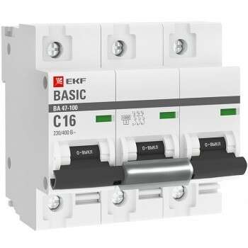 Автоматический выключатель 3P 16А (C) 10kA ВА 47-100 EKF Basic | mcb47100-3-16C-bas | EKF