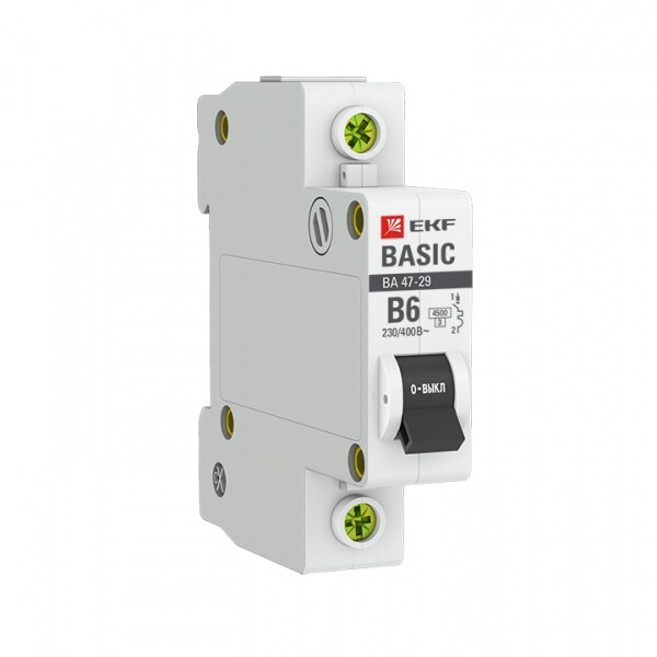 Автоматический выключатель 1P 6А (B) 4,5кА ВА 47-29 EKF Basic|mcb4729-1-06-B|EKF