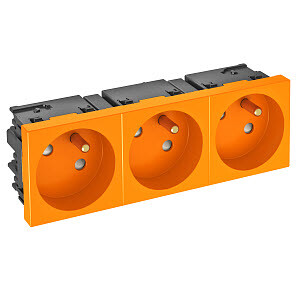 Розетка тройная 33° Modul45connect, франц. стандарт, 250 В, 16A (оранжевый) (STD-F3C ROR3) | 6120694 | OBO Bettermann