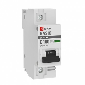 Автоматический выключатель 1P 100А (C) 10kA ВА 47-100 EKF Basic | mcb47100-1-100C-bas | EKF