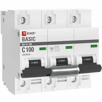 Автоматический выключатель 3P 100А (C) 10kA ВА 47-100 EKF Basic | mcb47100-3-100C-bas | EKF
