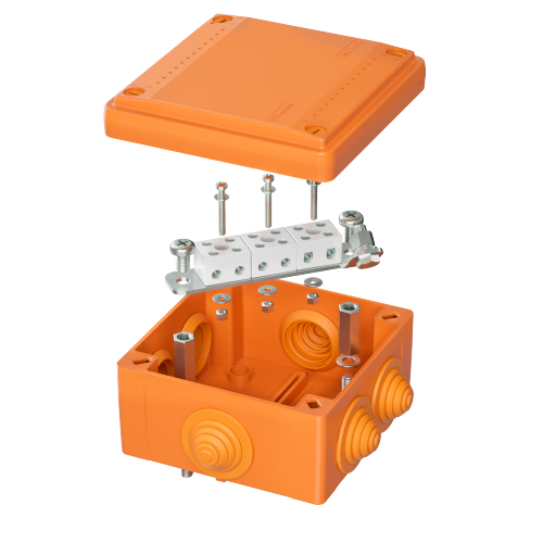 Коробка пластиковая FS с кабельными вводами и клеммниками,IP55,100х100х50мм, 6р, 450V,6A, 4мм.кв