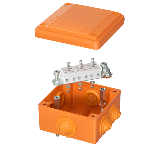 Коробка пластиковая FS с кабельными вводами и клеммниками,IP55,100х100х50мм, 5р, 450V,10A, 6мм.кв.