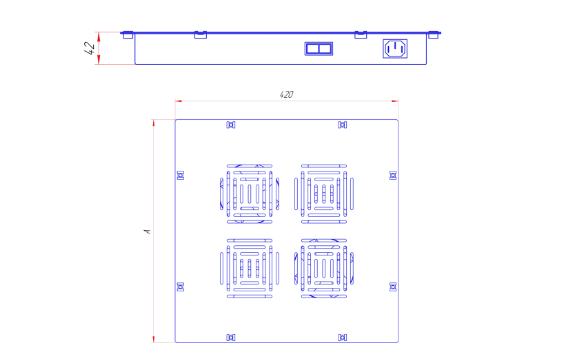Вентиляторный блок для напольных шкафов 4 вентилятора